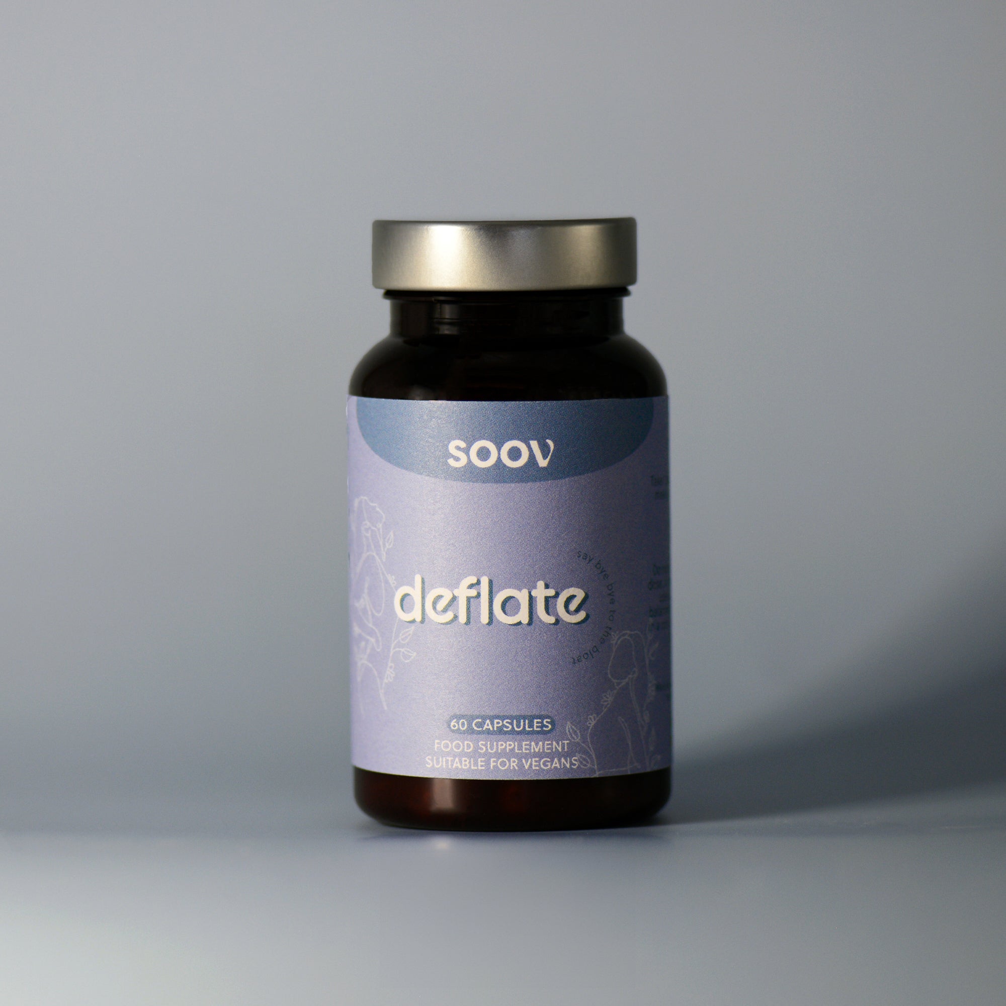 Soov Deflate hormonal bloating supplement bottle, 60 capsules